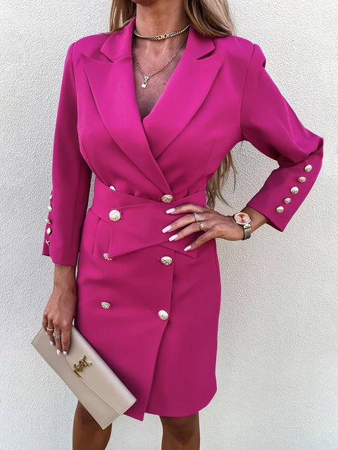 Elegantes Mid-Length Blazerkleid für Damen – Doppelte Reihe Knöpfe mit Taillengürtel für eine Stilvolle Passform