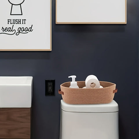 Bohemian Aufbewahrungskorb mit Ledergriffen – Perfekt für Badezimmer und Wohnzimmer