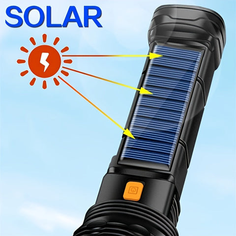 SolarBeam LED Taschenlampe - Wiederaufladbar mit Solarpanel & USB