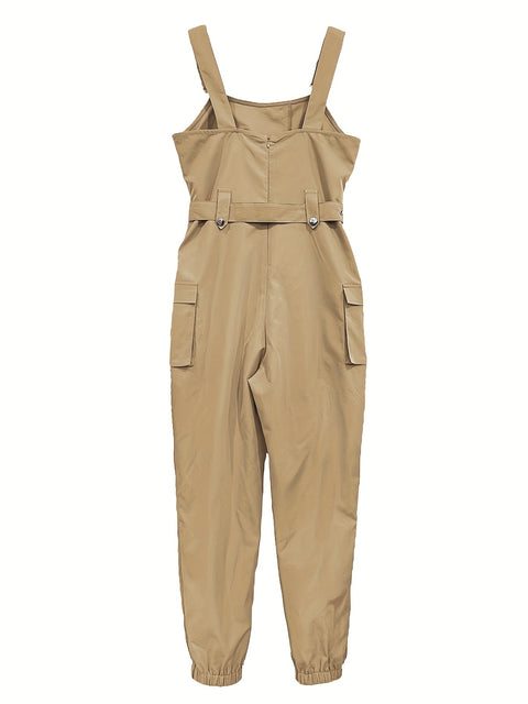Effen Cargo Jumpsuit für Damen – Ärmellos und Mit Gürtel für Komfort und Stil