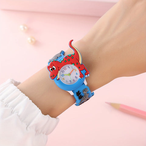 Dinosaurier Kinderuhr für Kinder - Lustiger Cartoon Tyrannosaurus Rex mit Silikonarmband