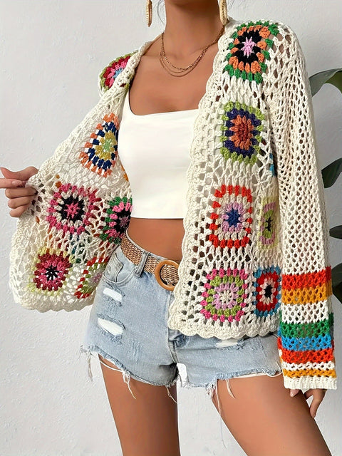 Bunte Häkelblumen-Cardigan – Stilvoll und Atmungsaktiv für Frühling und Herbst