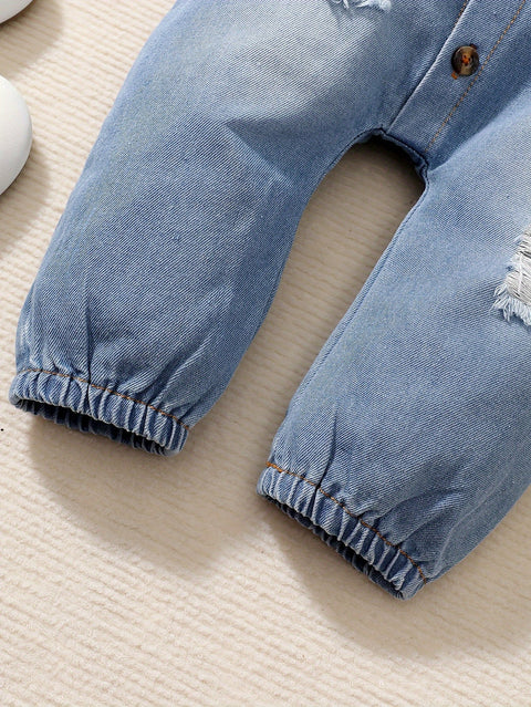 Denim Traumfänger Romper für Kinder – Verspielte Rüschen und coole Details
