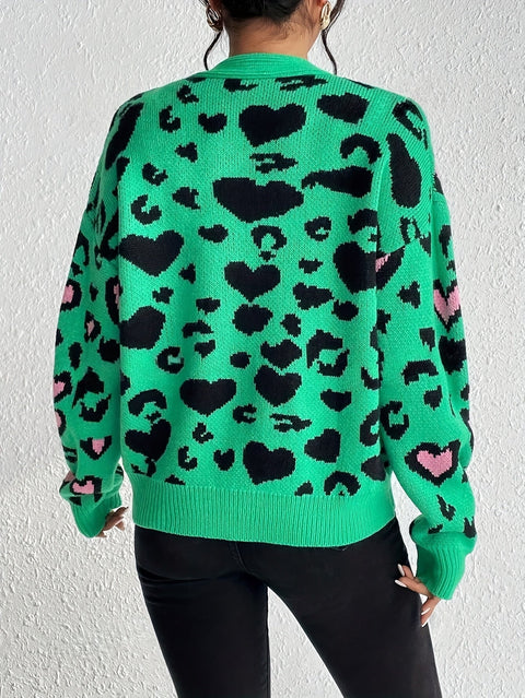 Damen Leopard Print Love Cardigan – Fröhlich und Bequem für Frühling und Herbst