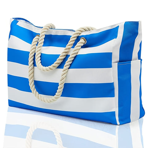 Gestreifte Strandtas – Geräumige Reisetasche mit stabilen Seilhänden für Transport und Outdoor-Urlaube