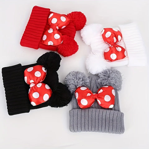 Sanne Schattige Minni Mütze für Kinder - Strick-Beanie mit Schleife und Pompons