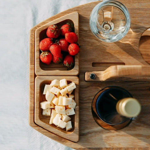 Eleganter Eichen Picknick Wein Tisch – Kompakt & Vielseitig