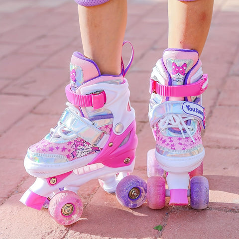 Verstellbare Rollschuhe für Kinder – Glitzerndes Sternmuster mit leuchtenden Rädern