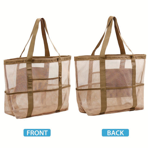 Leichte und Geräumige Mesh Strandtasche – 40L Faltbare Tote mit Festen Schulterriemen und Offenem Oberteil