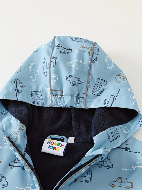 Jungen Fleecejacke mit Auto-Thema – Wasser- und Winddichte Jacke für draußen