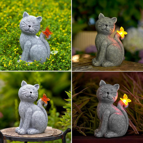 Verzaubernde Katze mit Schmetterling - Stimmungslicht für deinen Garten