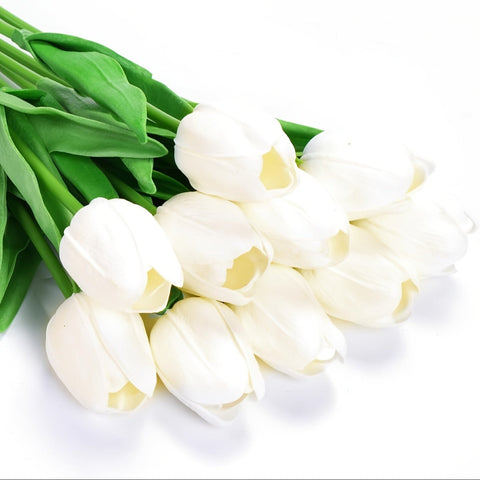 Set von 10 Künstlichen Weißen Tulpen – Perfekt für Hochzeiten, Fotografie und Innendekoration
