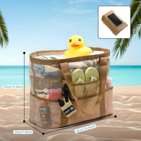 Leichte und Geräumige Mesh Strandtasche – 40L Faltbare Tote mit Festen Schulterriemen und Offenem Oberteil
