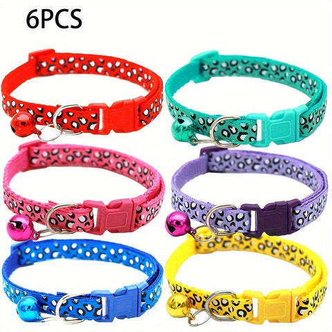 Set von 6 Leopardprint Katzenhalsbändern – Verstellbar und Sicher mit Glocke