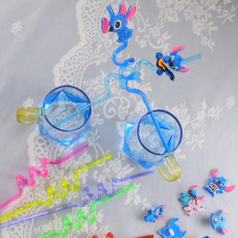 Stitch Wiederverwendbare Strohhalme Set – 16 Bunte Strohhalme für Partys und Geburtstage