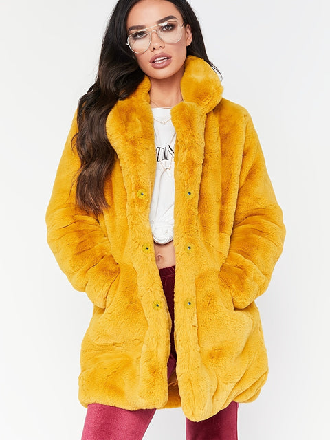 Eleganter Damen Mid-Länge Winter Faux-Fur Mantel - Stilvoll und Warm für Kalte Monate