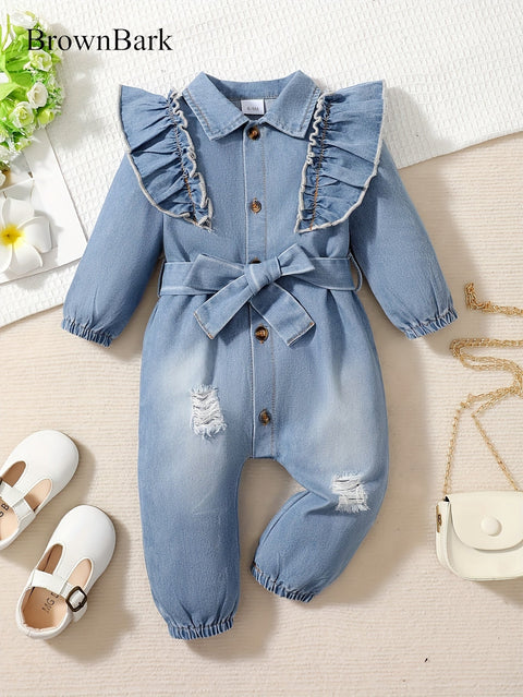 Denim Traumfänger Romper für Kinder – Verspielte Rüschen und coole Details