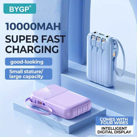 Ultimative Tragbare Powerbank 10000mAh - Schnellladen mit Eingebauten Kabeln