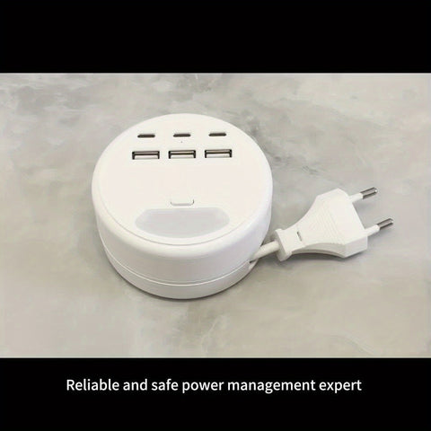 Multifunktionale Steckdosenleiste mit USB-Ladegeräten – 3 USB-A und 3 Type-C Anschlüsse, Ideal für Zuhause und Büro