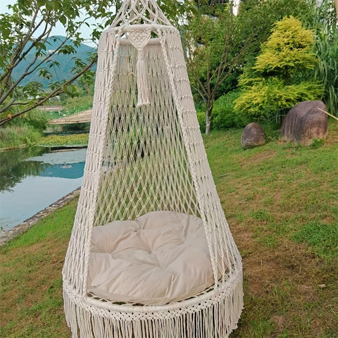 BohoSwing Handgewebter Hängestuhl – Entspannte Bohemian-Vibes