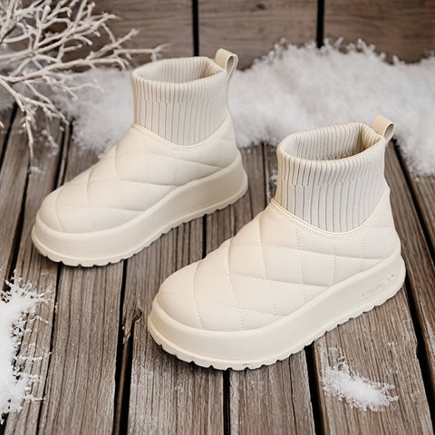 Damen High-Top Winter Schneestiefel – Gequiltetes Design mit Isolierung und Rutschfester Gummisohle