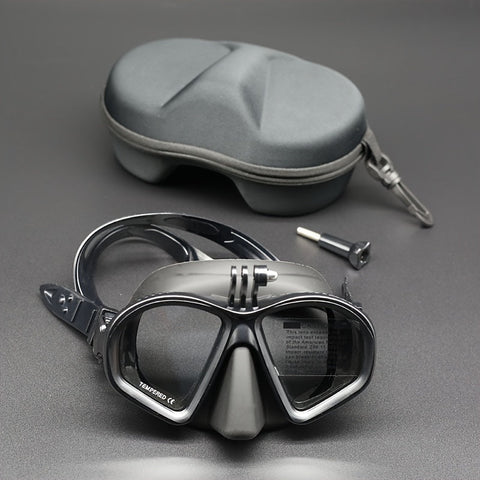 Temperiertes Tauchermaske mit Aufbewahrungstasche - Tauchbrille mit Anti-Beschlag und Kamerahalterung