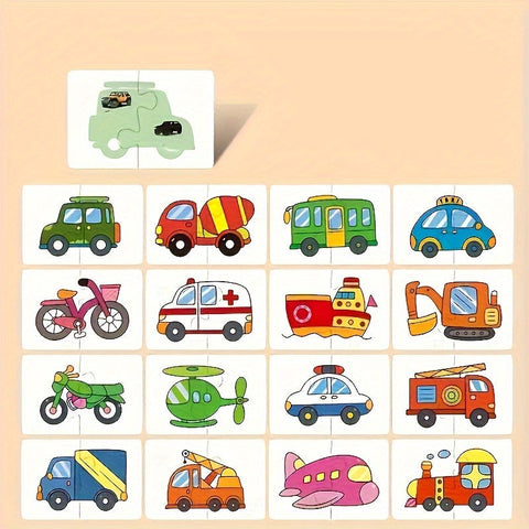 Bildungs-Puzzleset für Kinder – 16 Teile mit Lustigen Bildern von Berufen, Fahrzeugen und Gemüse