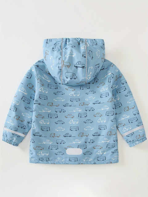 Jungen Fleecejacke mit Auto-Thema – Wasser- und Winddichte Jacke für draußen