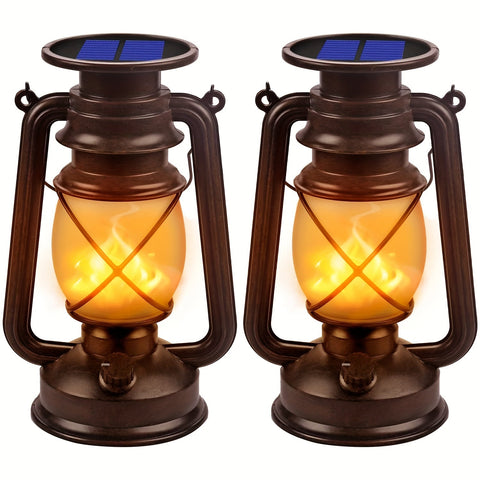 Set aus 2 Solar-Laternen – Vintage Tanzende Flamme LED Lichter für Garten und Terrasse