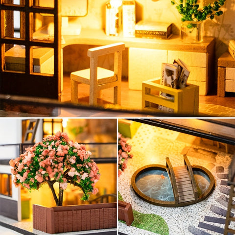 Miniatur Villa 3D Puzzle Kit – Handgefertigtes Modell mit LED Beleuchtung und Detaillierter Innenausstattung