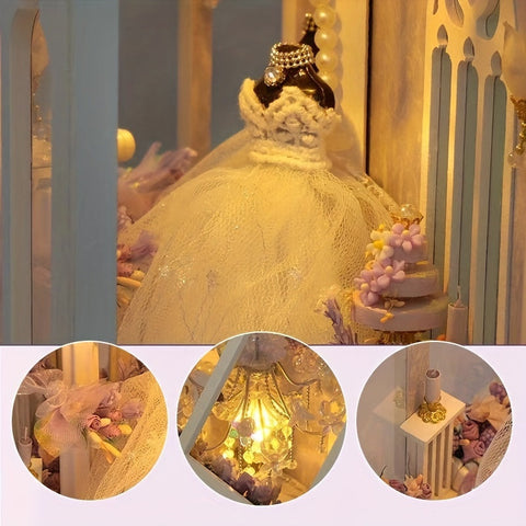 DIY Brautkleid Puppenhaus – 3D Baukasten mit Beleuchtung und dekorativen Möbeln
