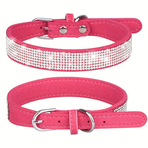 Verstellbares Lederhalsband für Hunde mit Strass – Stark und Langlebig
