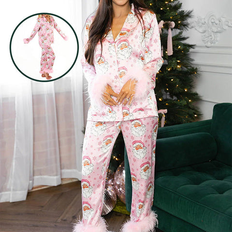 Festlicher Fluff Damenpyjama – Weihnachtsstil, Bequem und Warm