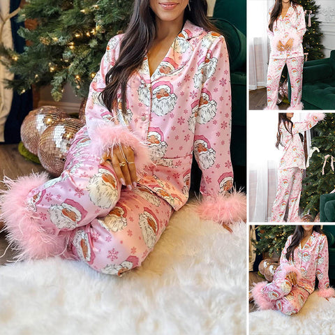 Festlicher Fluff Damenpyjama – Weihnachtsstil, Bequem und Warm