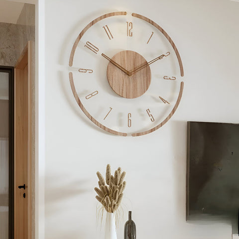 ClearWood Stille Wanduhr – Zeitgenössisches Holz- und Acryl-Design