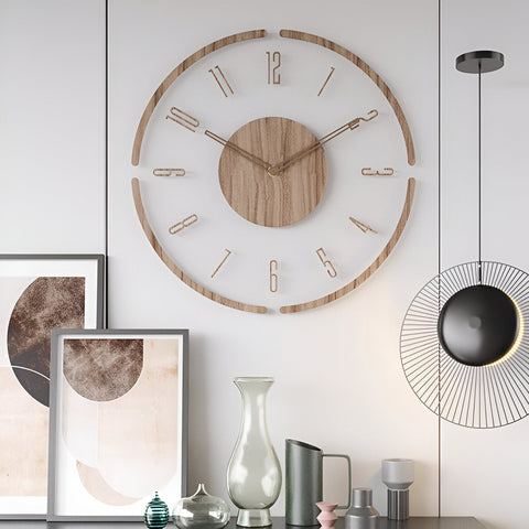 ClearWood Stille Wanduhr – Zeitgenössisches Holz- und Acryl-Design