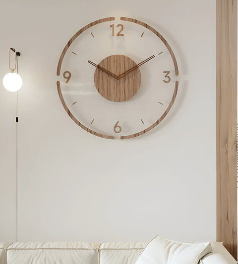 ClearWood Stille Wanduhr – Zeitgenössisches Holz- und Acryl-Design