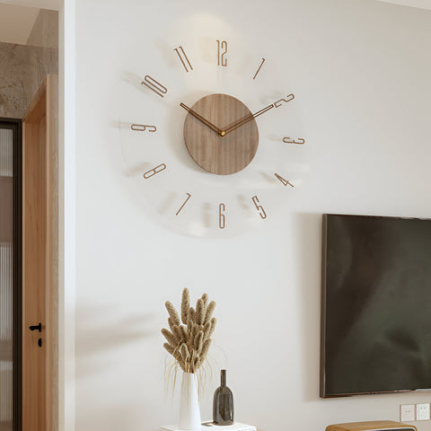 ClearWood Stille Wanduhr – Zeitgenössisches Holz- und Acryl-Design