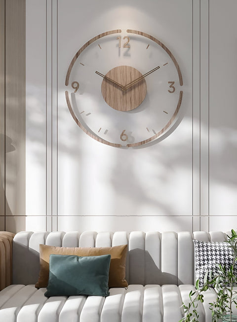 ClearWood Stille Wanduhr – Zeitgenössisches Holz- und Acryl-Design