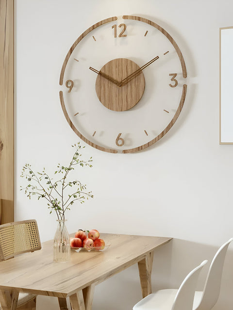 ClearWood Stille Wanduhr – Zeitgenössisches Holz- und Acryl-Design