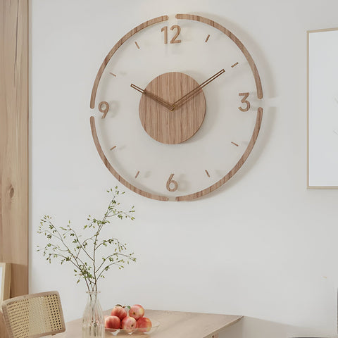 ClearWood Stille Wanduhr – Zeitgenössisches Holz- und Acryl-Design