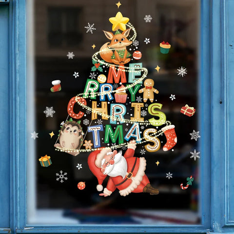 KerstRaamdecoratie - Festliche Dekoration mit Weihnachtsmann und Tieren für eine Gemütliche Weihnacht