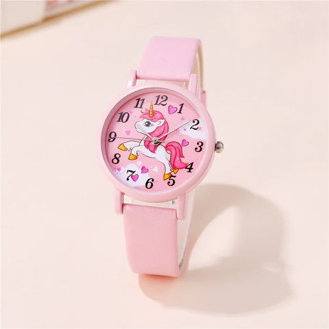Süße Einhorn Kinderuhr – PU Lederarmband und Cartoon-Design