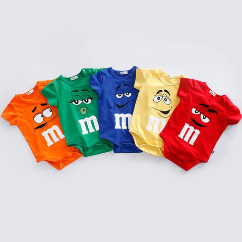 Bunte Babystrampler – M&M Gesichter Kleidung für Babys und Kleinkinder