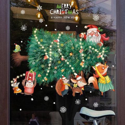 KerstRaamdecoratie - Festliche Dekoration mit Weihnachtsmann und Tieren für eine Gemütliche Weihnacht