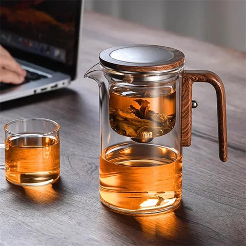 Eleganter Glas Tee-Infuser-Topf – Stilvolles Brühen mit Holzgriff