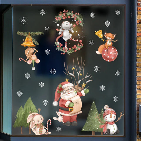KerstRaamdecoratie - Festliche Dekoration mit Weihnachtsmann und Tieren für eine Gemütliche Weihnacht
