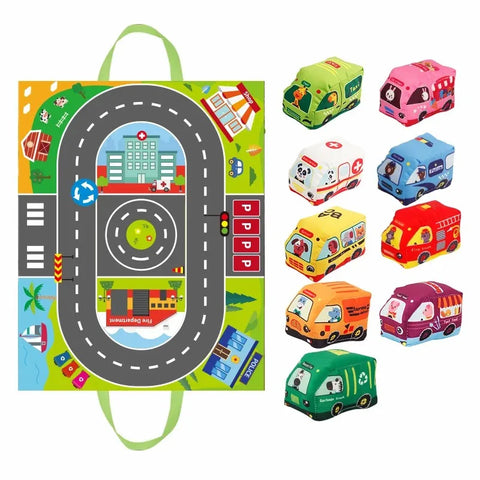 Weiche Verkehrsspielzeuge - Spielzeugset mit faltbarer Spielmatte