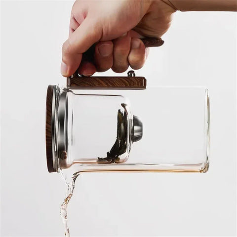 Eleganter Glas Tee-Infuser-Topf – Stilvolles Brühen mit Holzgriff