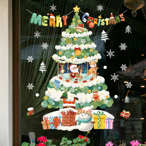 KerstRaamdecoratie - Festliche Dekoration mit Weihnachtsmann und Tieren für eine Gemütliche Weihnacht